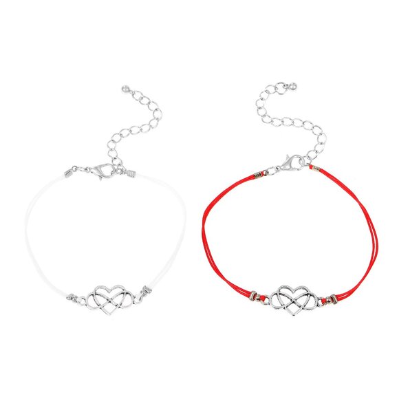 3/$35 Two Pcs Heart Infinity String Friends Couple Bracelets Rope Red White - Picture 7 of 7